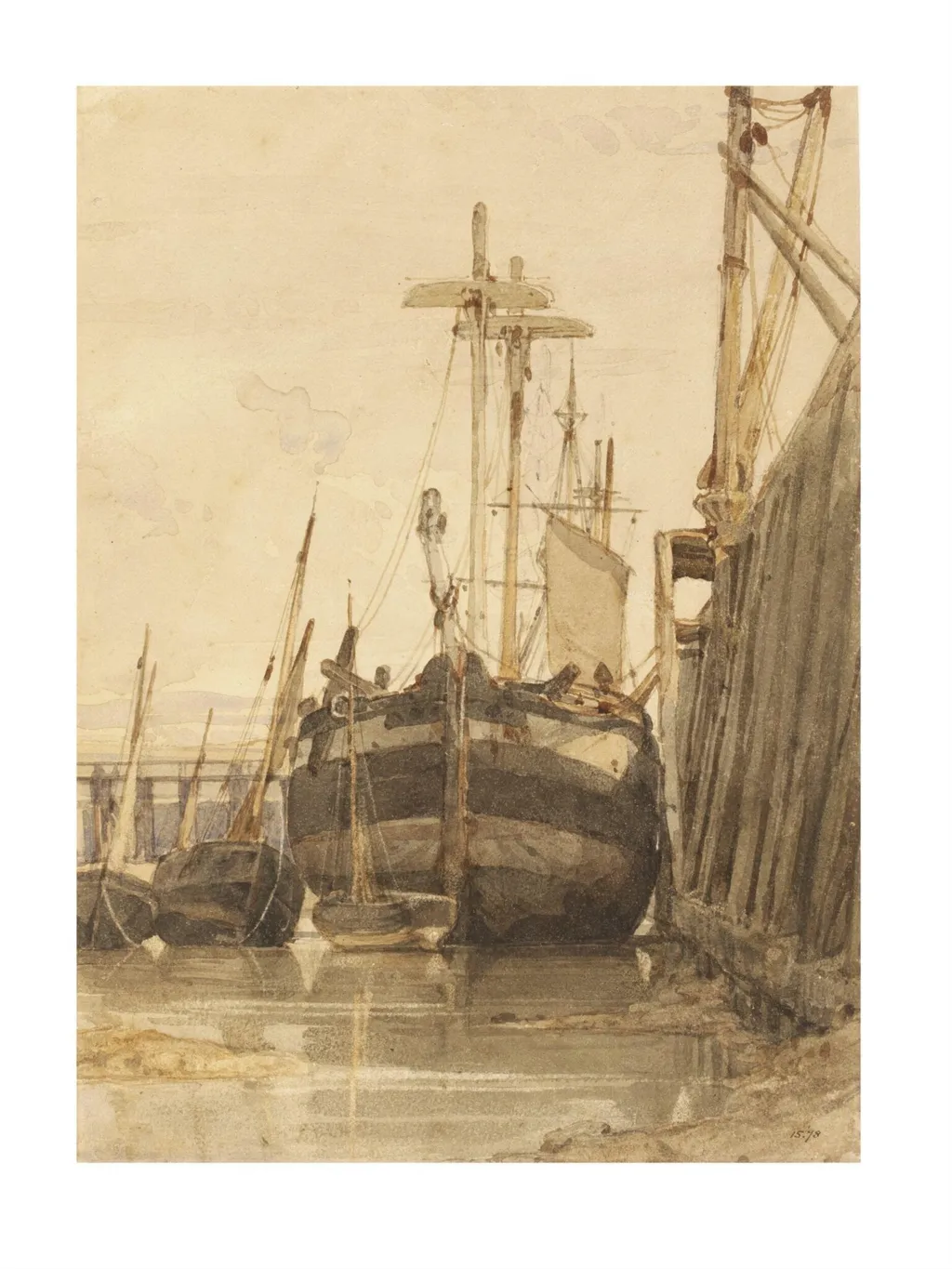 Vessels and boats alongside a wharf, by Francia, watercolor, 1824