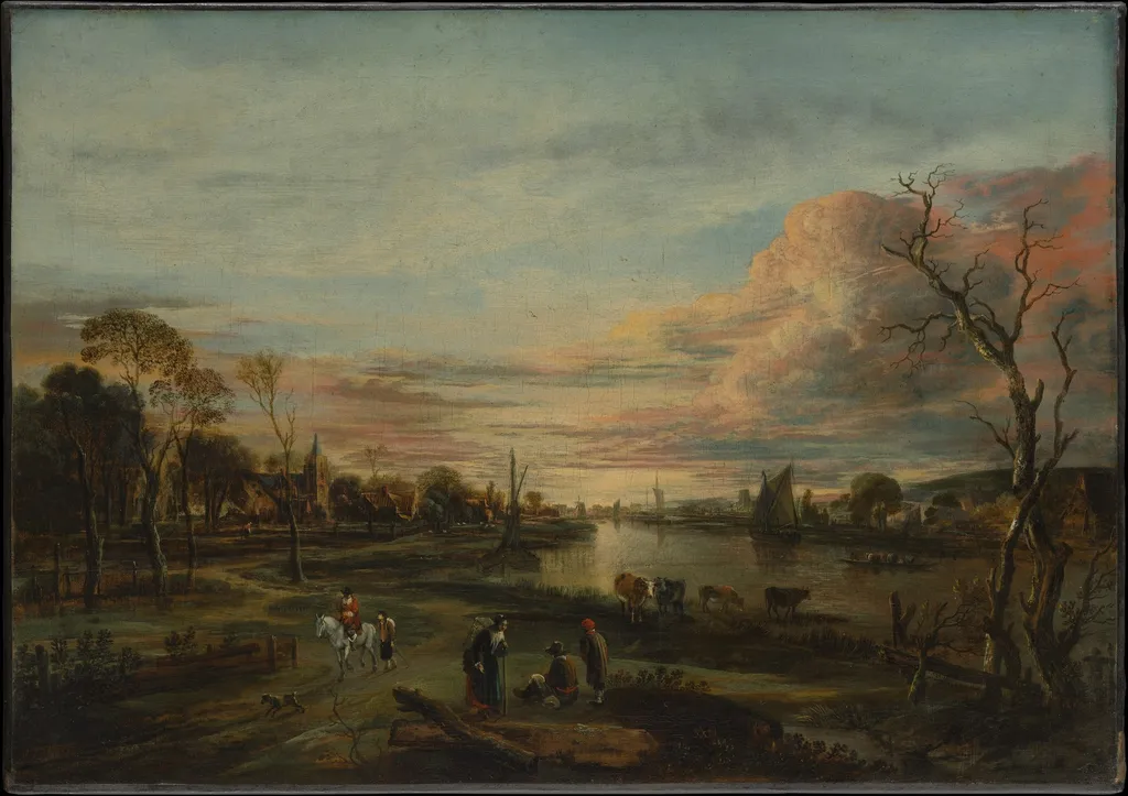 Landscape at Sunset, by Aert van der Neer, oil, 1650