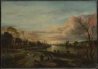 Landscape at Sunset, by Aert van der Neer, oil, 1650