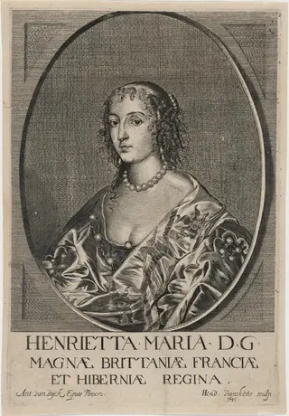 Henrietta Maria, Queen of Charles I, by Hendrik Danckerts, ink, 1652