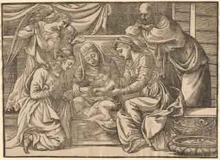 The Mystic Marriage of Saint Catherine, by Nicolò Boldrini, ink, 1540