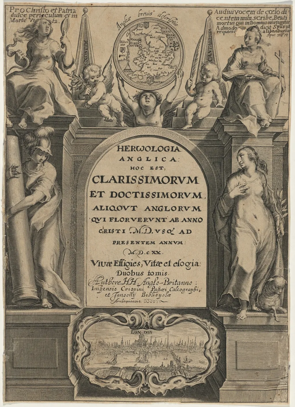 Title page to Holland's "Herwologia", by Crispijn van de Passe I, ink, 1620