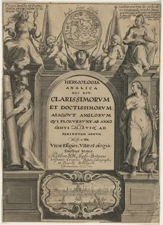 Title page to Holland's "Herwologia", by Crispijn van de Passe I, ink, 1620