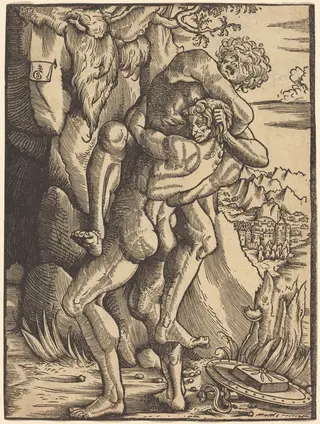 Hercules and Antaeus, by Gabriel Salmon, ink, 1528