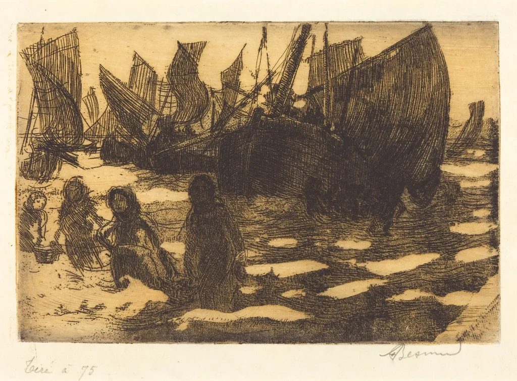 Small Fishing Boats of Berck (Petites Pêcheuses de Berck), by Albert Besnard, ink, 1897