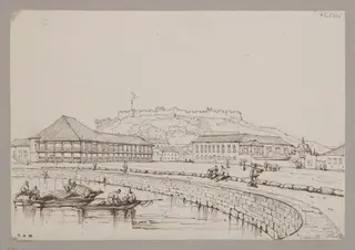 Houses of Mr. Whiteman ("the forty-pillared house") and Captain Elliott, and Monte Fort, Macao, by George Chinnery, 6