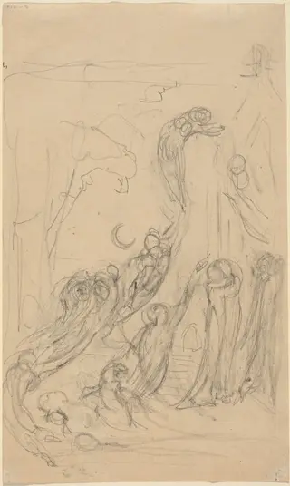 A Resurrection Scene (The Gambols of Ghosts) [recto], by William Blake, graphite, 1806