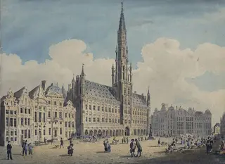 Hotel de Ville, Brussels, by John Edwin Oldfield, watercolor, 1825