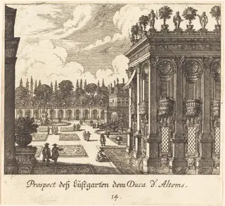 Gardens, Duke d'Altems, by Melchior Küsel, ink, 1681