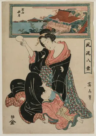 Autumn Moon at the Temple Ishiyamadera from the series Fashionable Eight Views, by Kikukawa Eizan, 1816