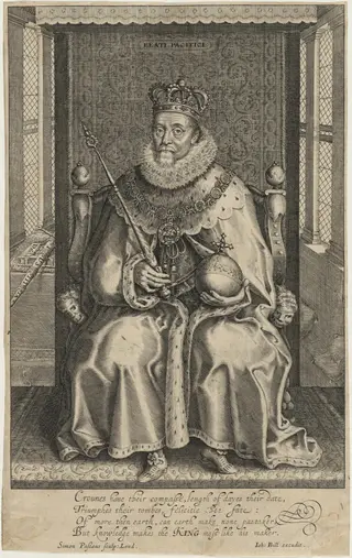 James I of England, by Simon van de Passe, ink, 1616