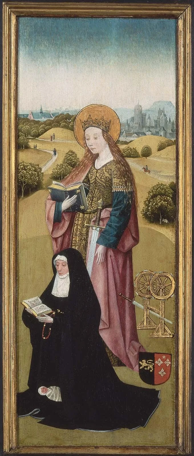 Heilwich van der Rullen and Her Daughters with Saint Mary Magdalen (outer face); Hendrixke van Langhel and Her Deceased Child with Saint Catherine (inner face), detail