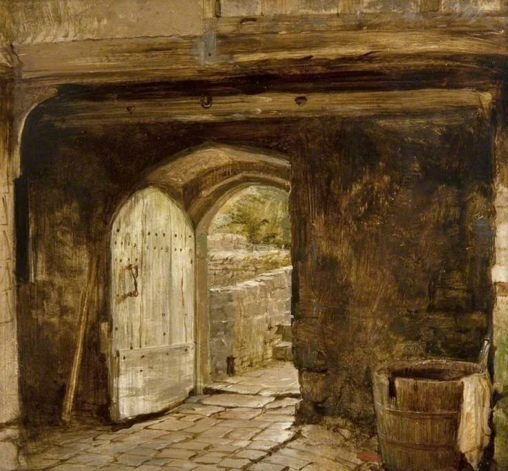 Sketch of a Doorway with a Water Barrel, detail