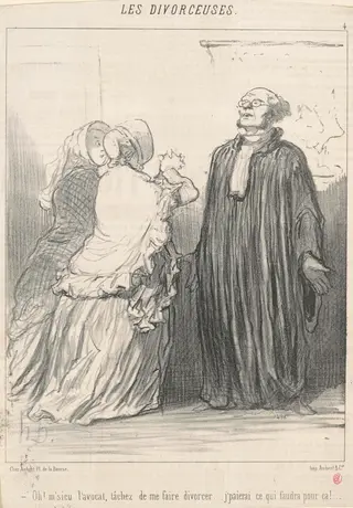 Oh! M'sieu l'avocat, tachez de  ..., by Honoré Daumier, ink, 1848