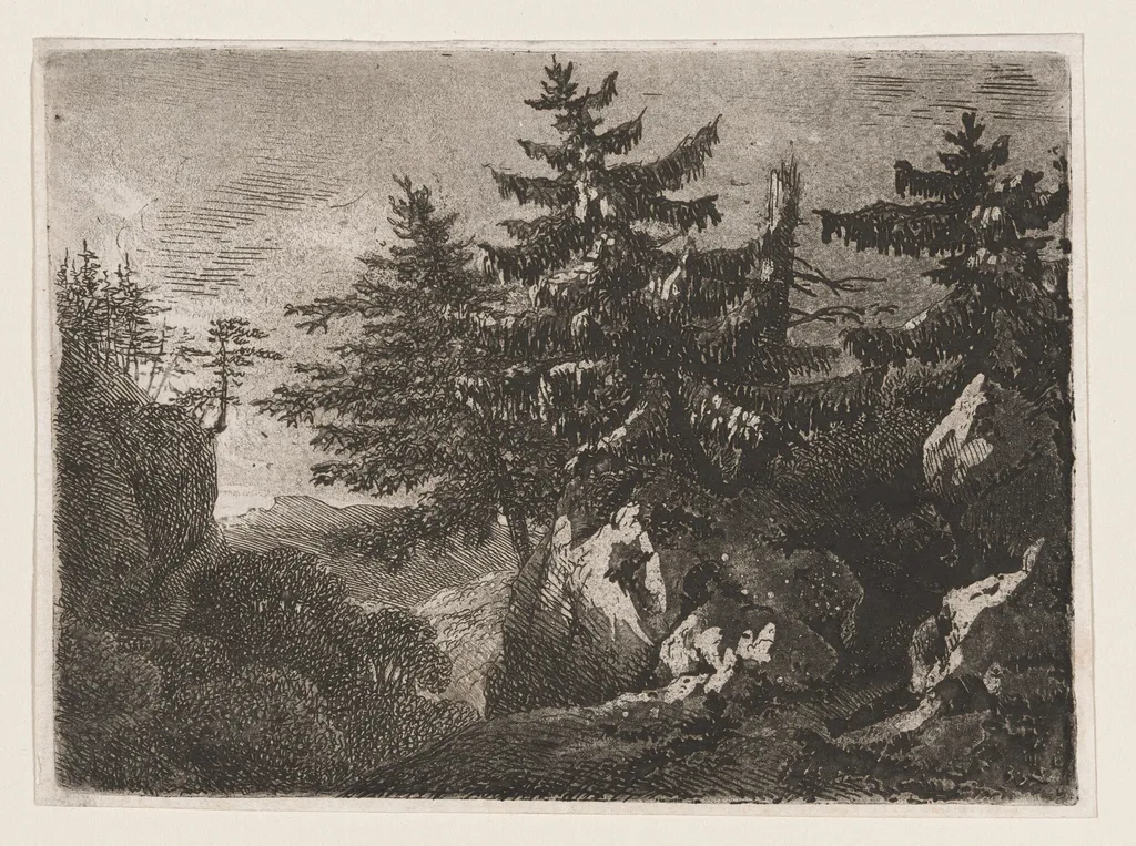 Pines on a Mountaintop at Night, by Anton Kölbl, ink, 1779
