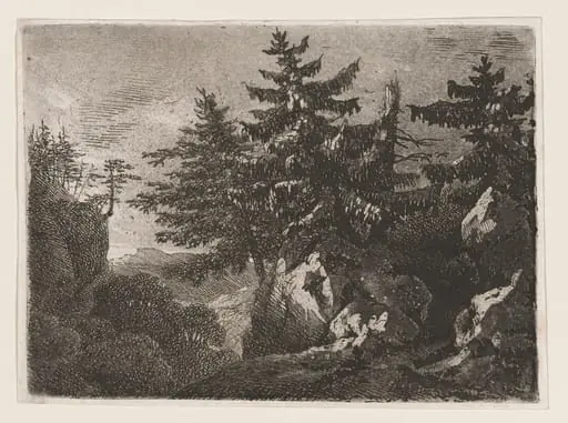 Pines on a Mountaintop at Night, by Anton Kölbl, ink, 1779