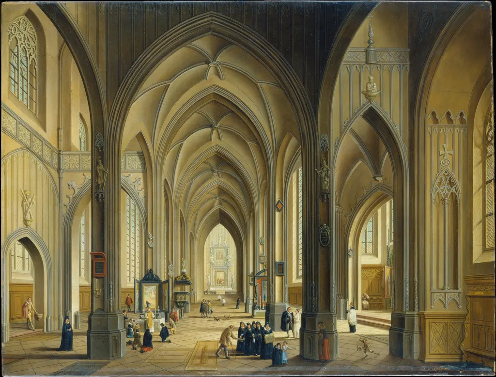 Interior of a Gothic Church, by Johann Ludwig Ernst Morgenstern, oil, 1797