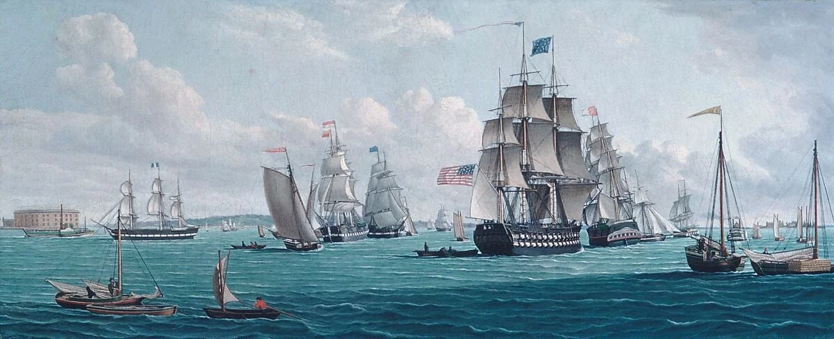 The U. S. Ship Franklin, with a View of the Bay of New York, detail