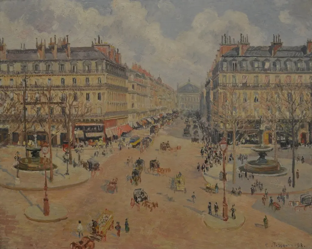 Avenue de l'Opéra: Morning Sunshine, by Camille Pissarro, oil, 1900