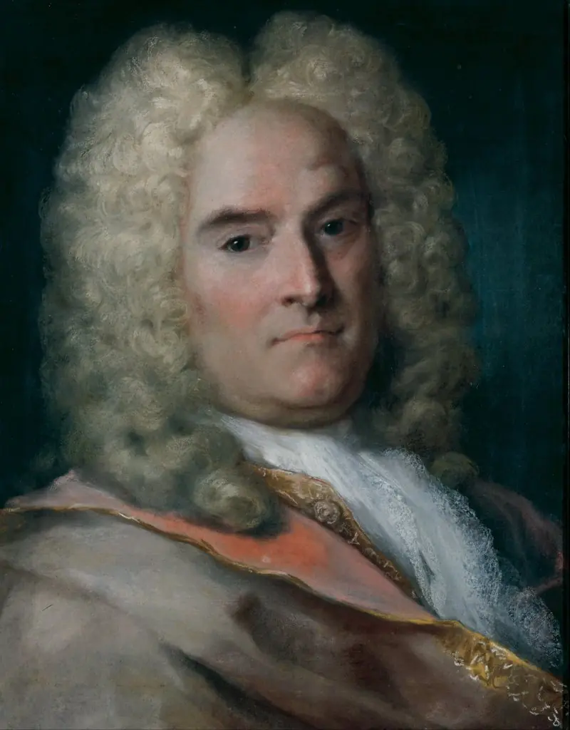 A Gentleman in a Gray Cape over a Gold-Embroidered Coat, by Rosalba Carriera, unspecified, 1715
