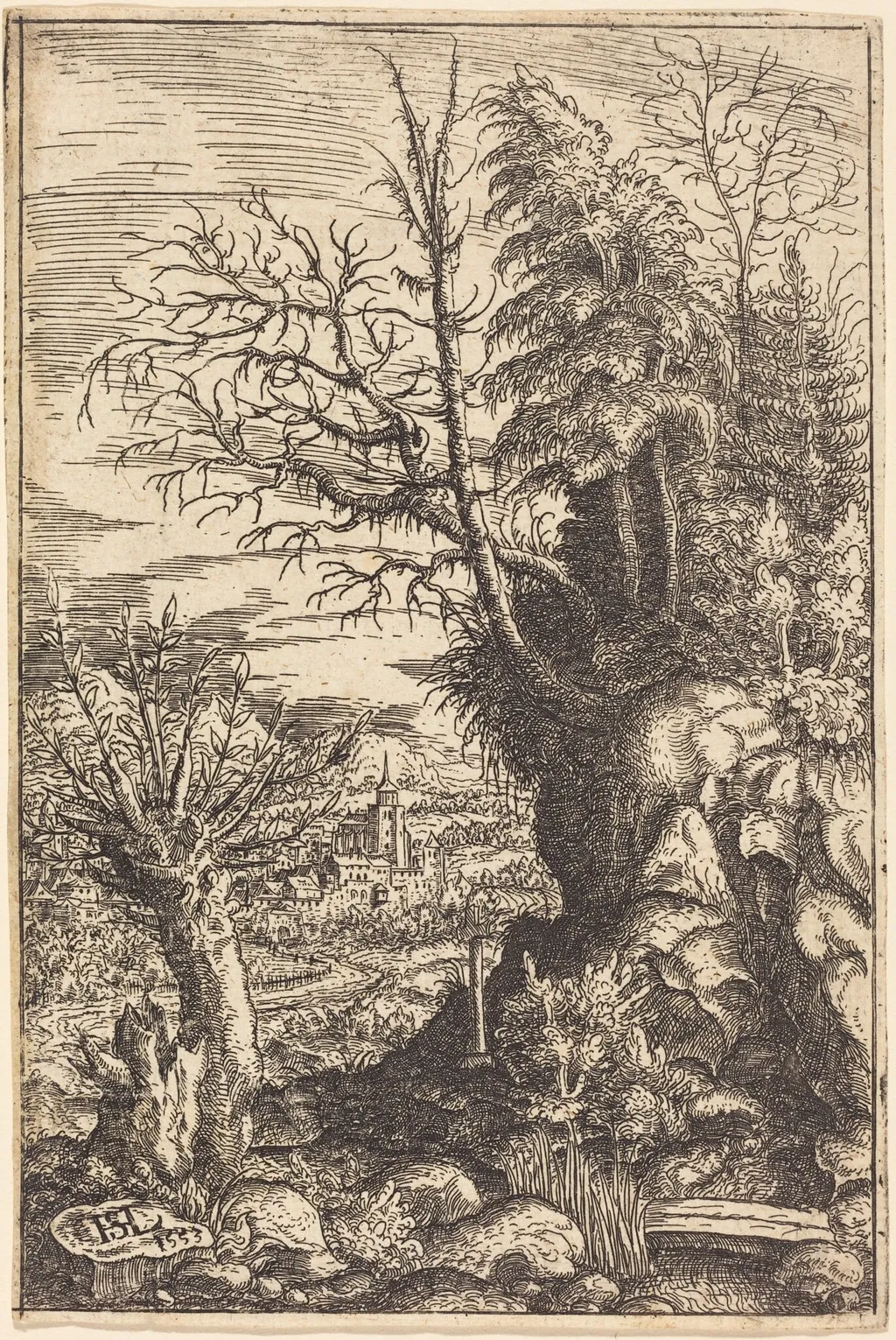 Landscape with a Willow, by Hanns Lautensack, ink, 1553
