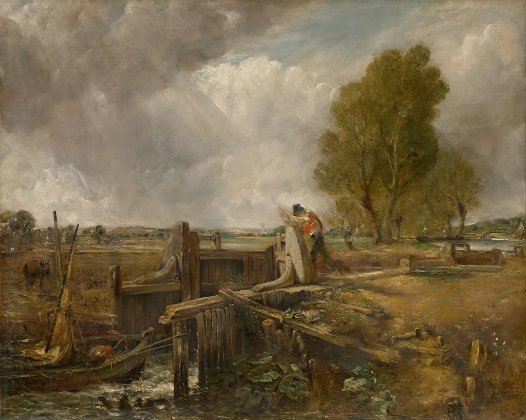 Study of A boat passing a lock, by John Constable, oil, 1823