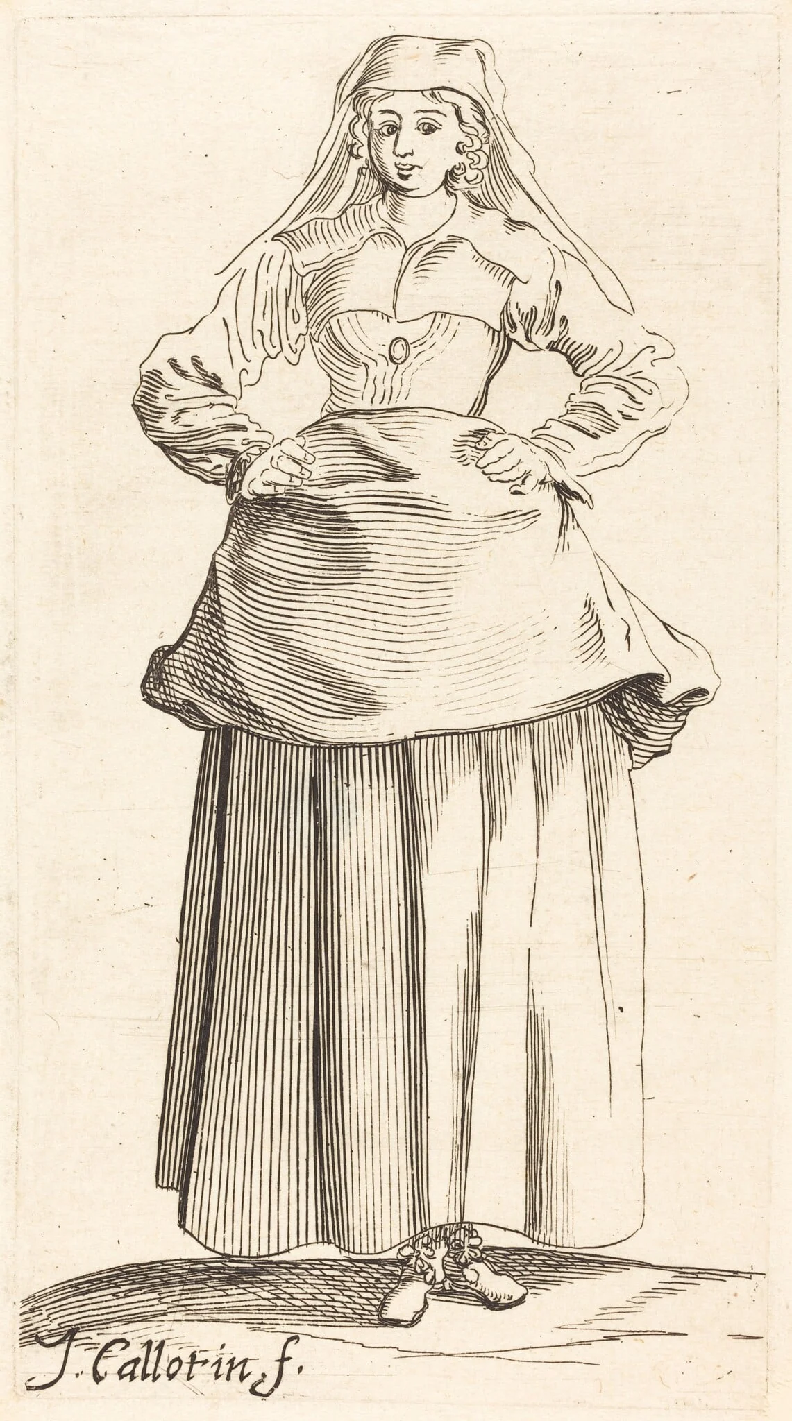 Young Woman with Hands on Hips, Front View, detail