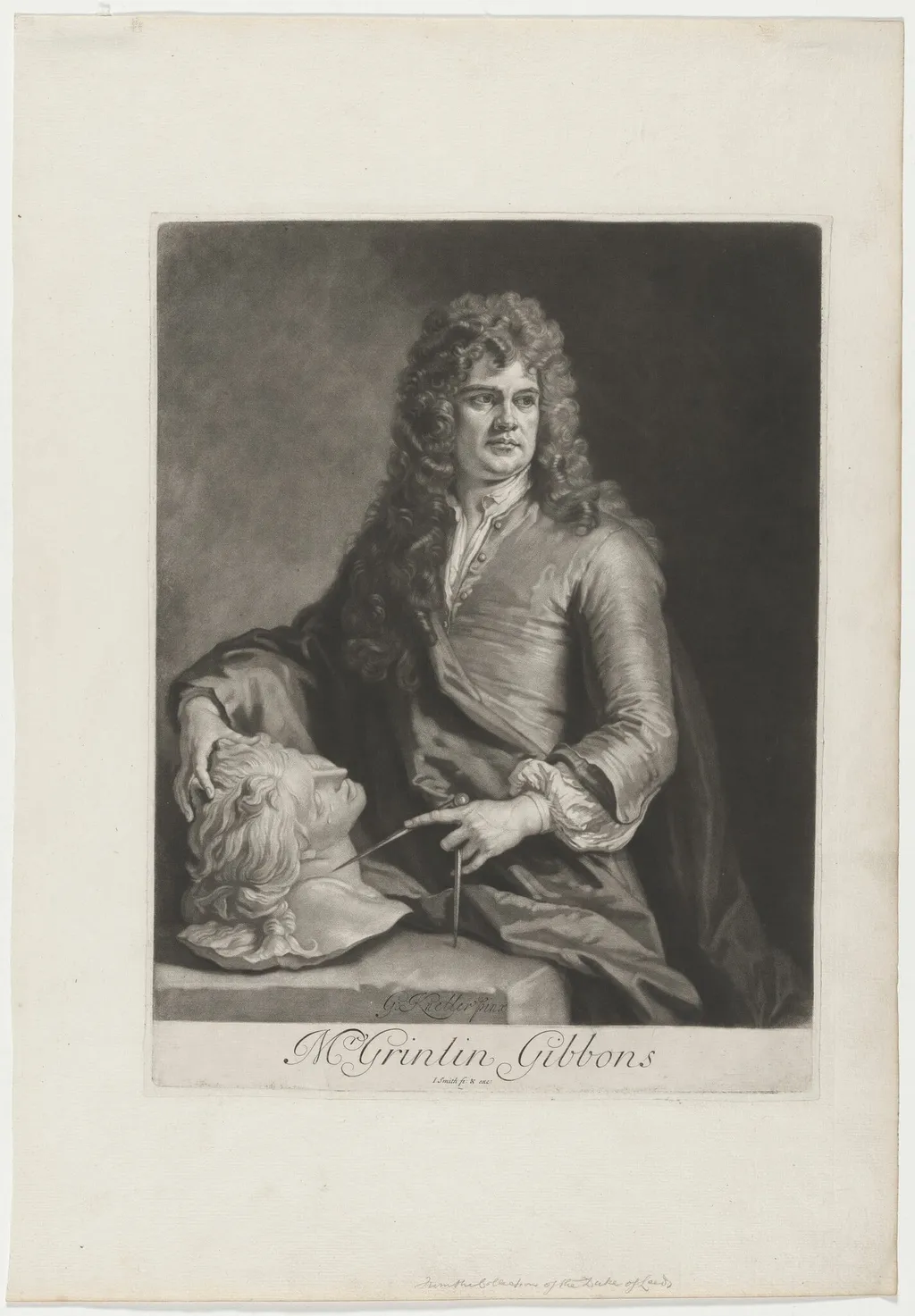 Grinling Gibbons, Wood Carver, by John Smith, ink, 1697