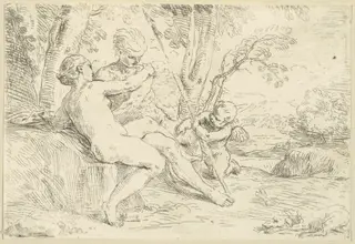 Venus and Adonis, by Simone Cantarini, ink, 1644