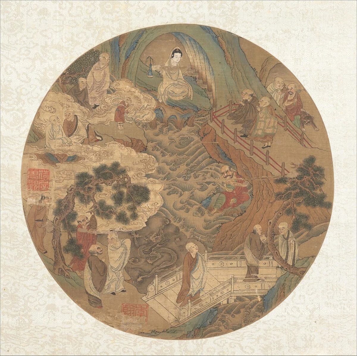 明 佚名 觀音羅漢圖 扇|Guanyin and the sixteen luohans, detail