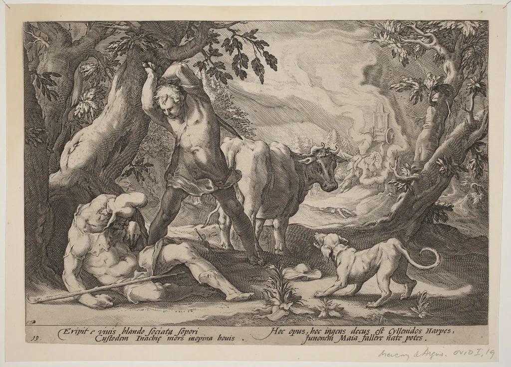 Landscape with Mercury Raising His Sword to Kill a Sleeping Argus, by Hendrick Goltzius, ink, 1589