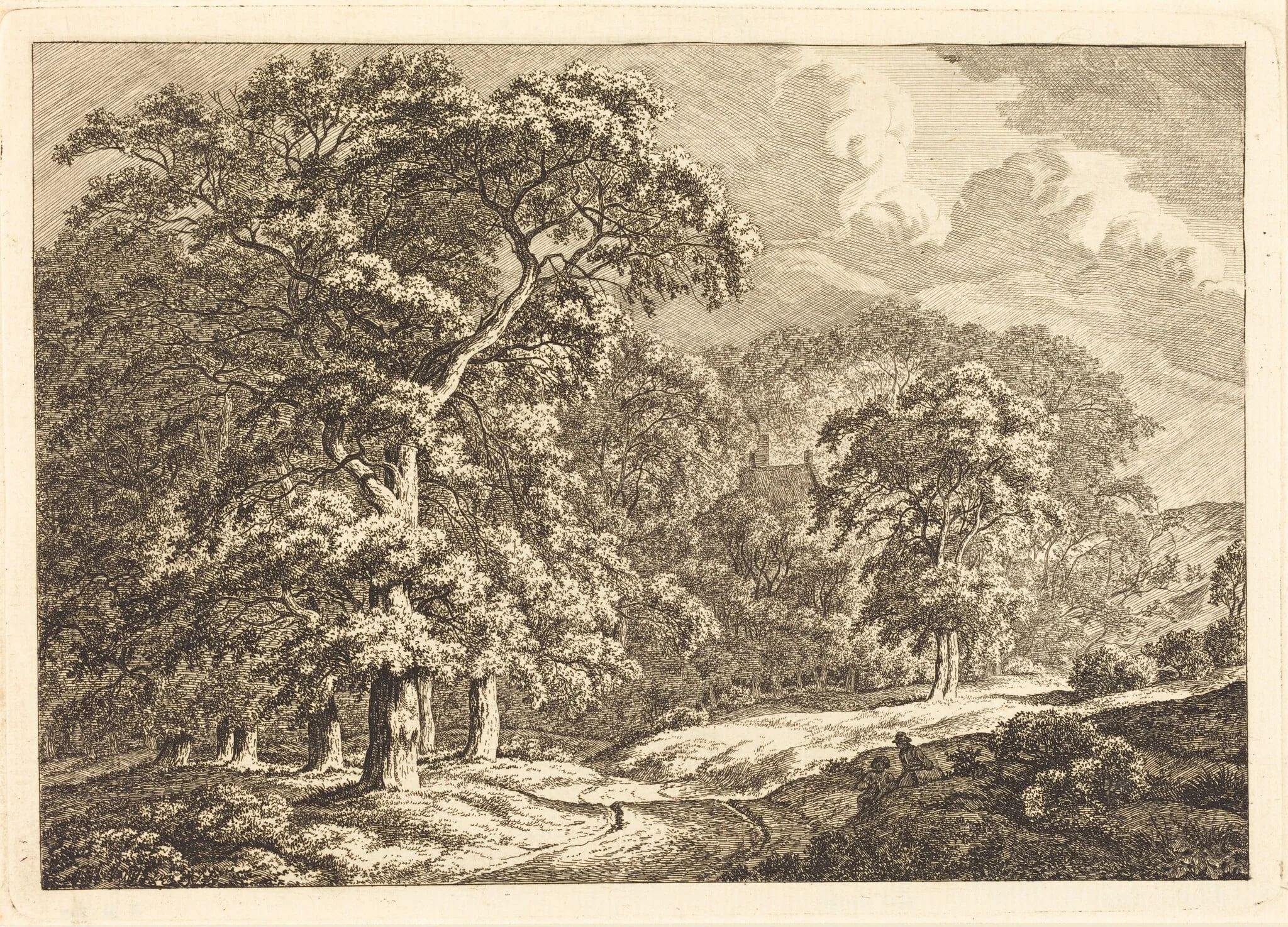 Forest with Travelers by a Road, detail