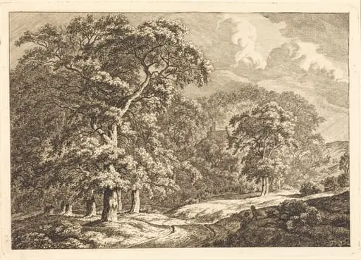 Forest with Travelers by a Road, by Franciscus A. Milatz, ink, 1786