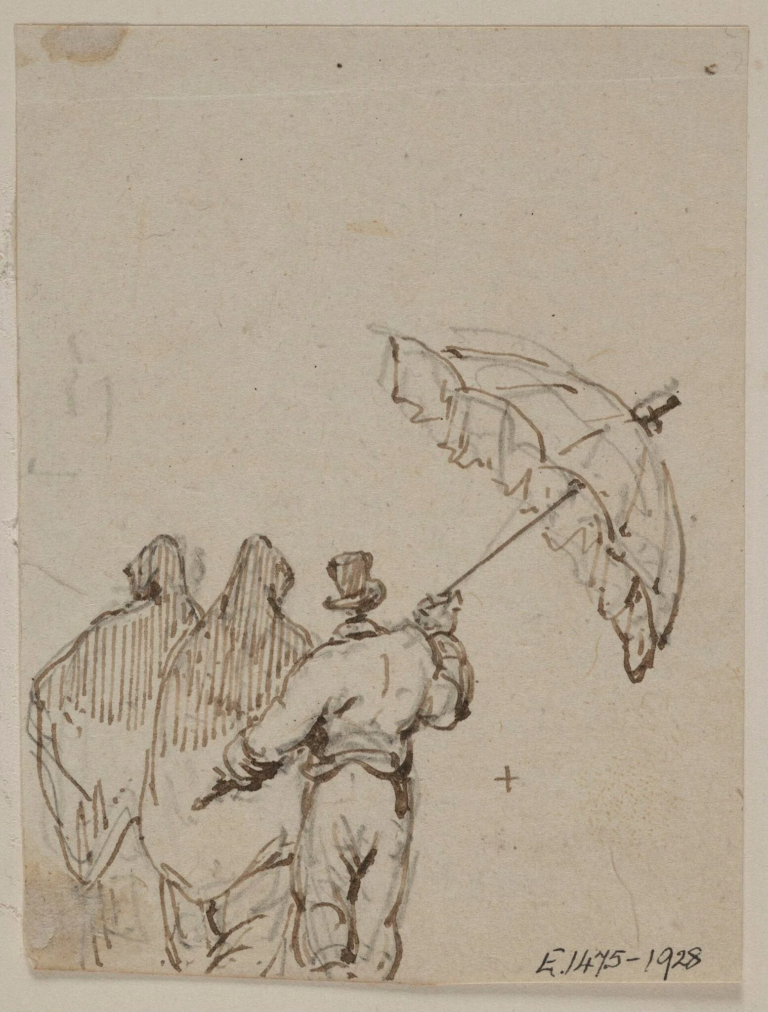 Two Macanese women with a servant holding up a parasol, detail