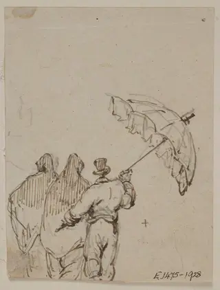 Two Macanese women with a servant holding up a parasol, by George Chinnery, 19