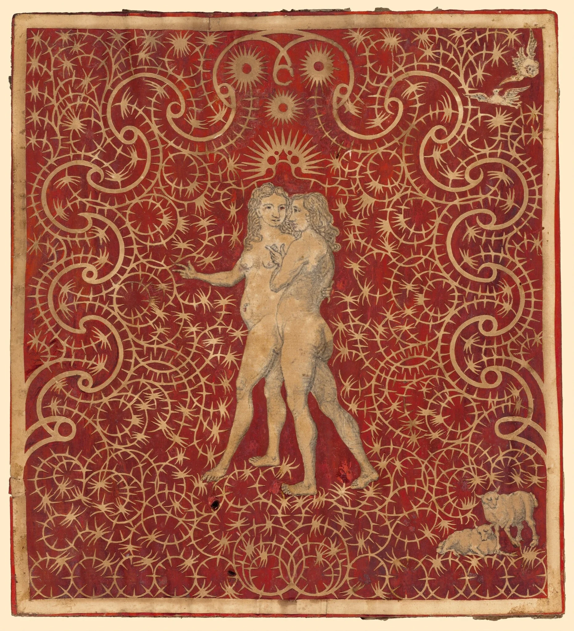 Adam and Eve in the Garden with a Pair of Sheep and a Pair of Doves, detail