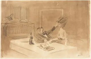 Scène de cabinet particulier (planche en largeur au lavis) (Scene in a Private Room) (horizontal plate with wash), by Jean-Louis Forain, ink, 1896