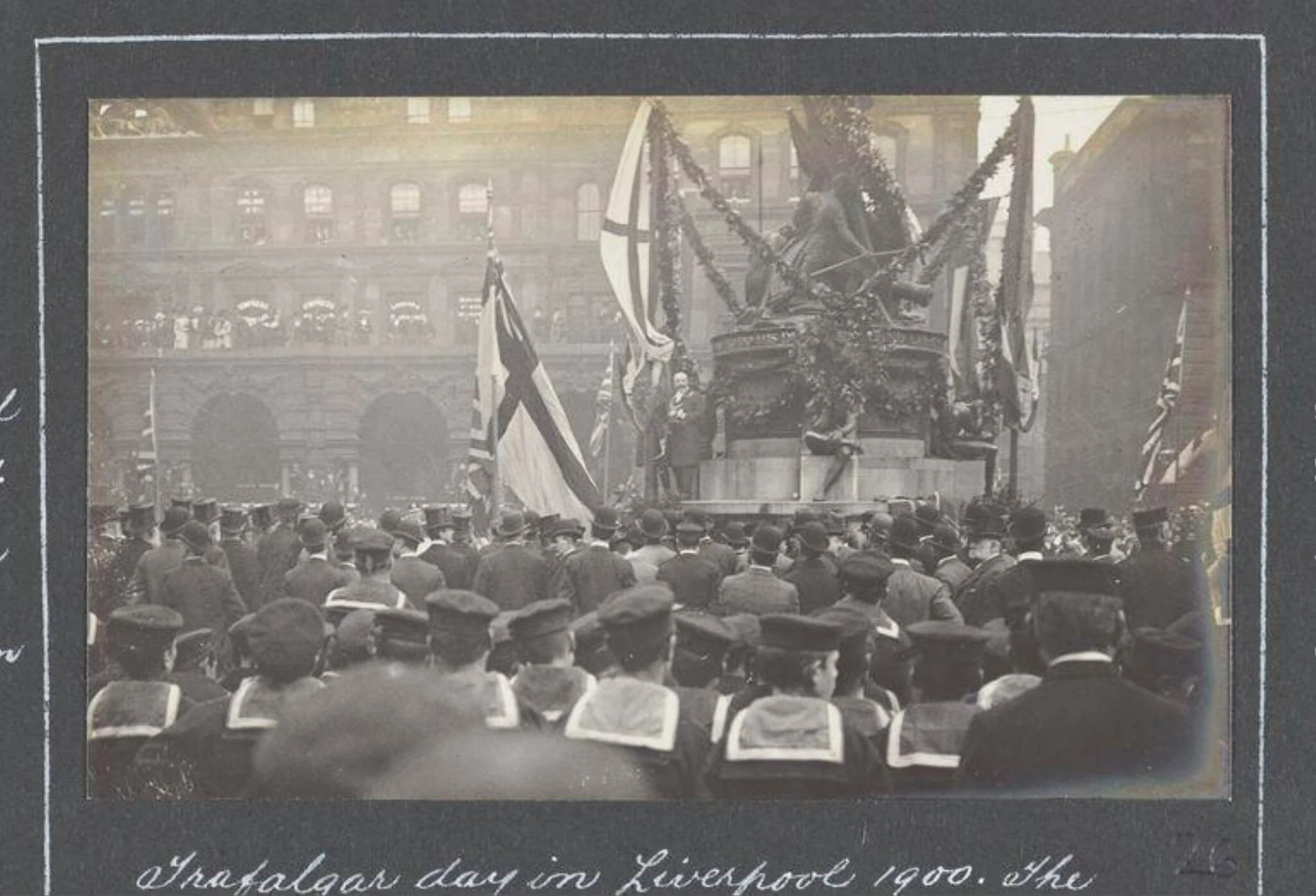 Trafalgar Day in Liverpool 1900. The Lord Mayor is Seen Making a Speech from the Statue, detail