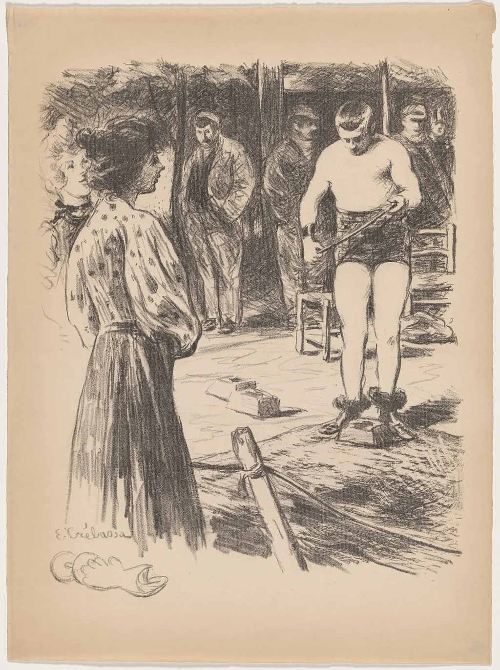 Lutteurs, by Paul Edouard Crébassa, ink, 1895
