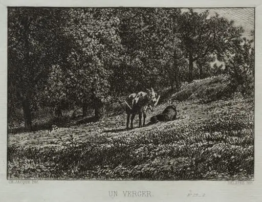 An Orchard, by Charles Jacque, 1865