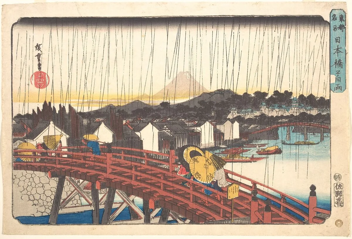 東都名所 日本橋の白雨|Sunshower at Nihonbashi, detail