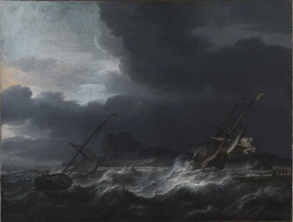 Gale off Rocky Coast, by Jan Theunisz Blanckerhoff, oil, 1656