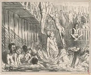 Les bains a quatre sous, by Honoré Daumier, ink, 1858