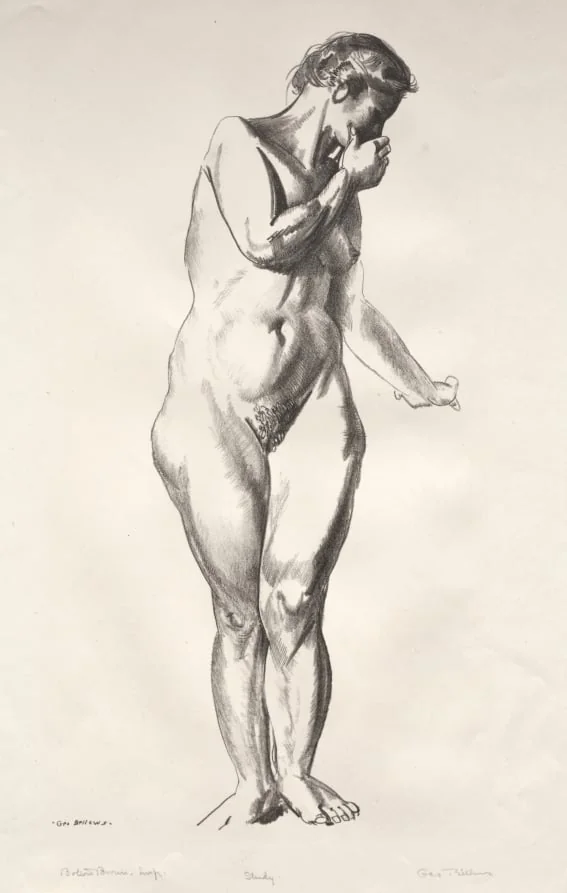 Nude Study, Girl Standing with Hand Raised to Mouth, detail