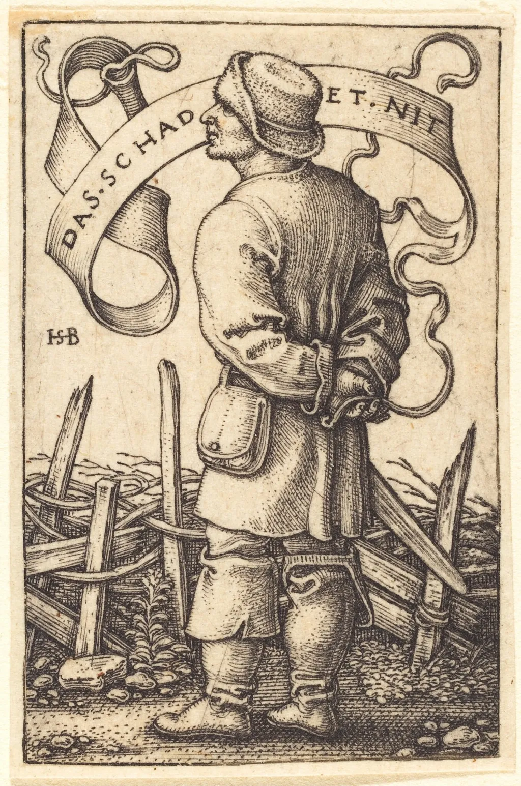 The Weather Peasant Facing Left, by Sebald Beham, ink, 1542