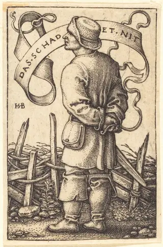 The Weather Peasant Facing Left, by Sebald Beham, ink, 1542