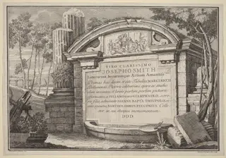 Classical Ruins in a Landscape: frontispiece, by Giovanni Battista Tiepolo, ink, 1728