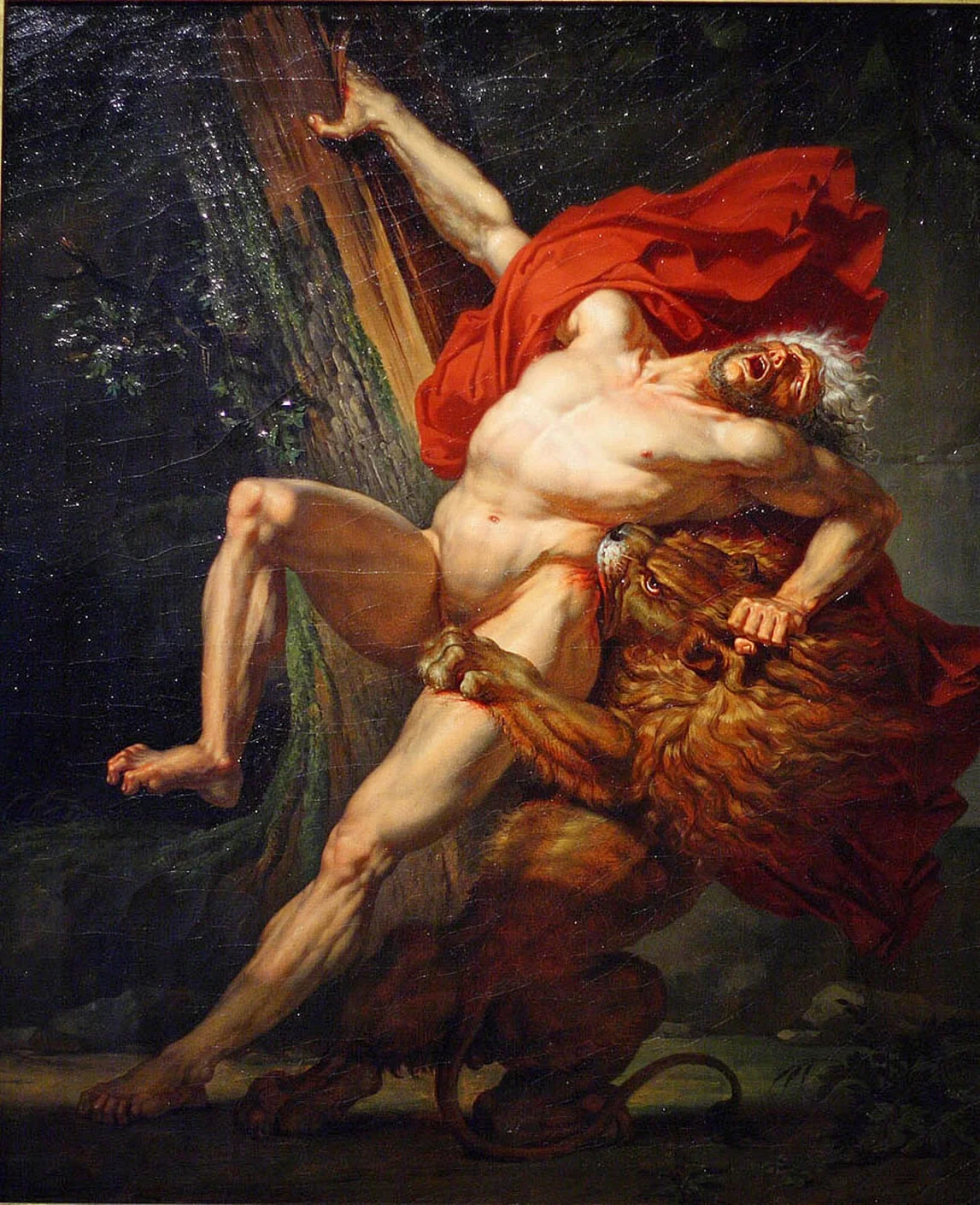 Milo of Croton, Attempting to Test His Strength, Is Caught and Devoured by a Lion, detail