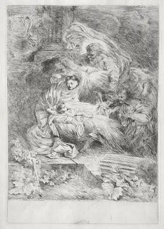 The Nativity with God the Father and the Holy Spirit, by Giovanni Benedetto Castiglione, 1645