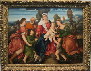 The Holy Family with Tobias and the Angel, Sts. Dorothy, and Infant John the Baptist, by Bonifazio Veronese, oil, 1550
